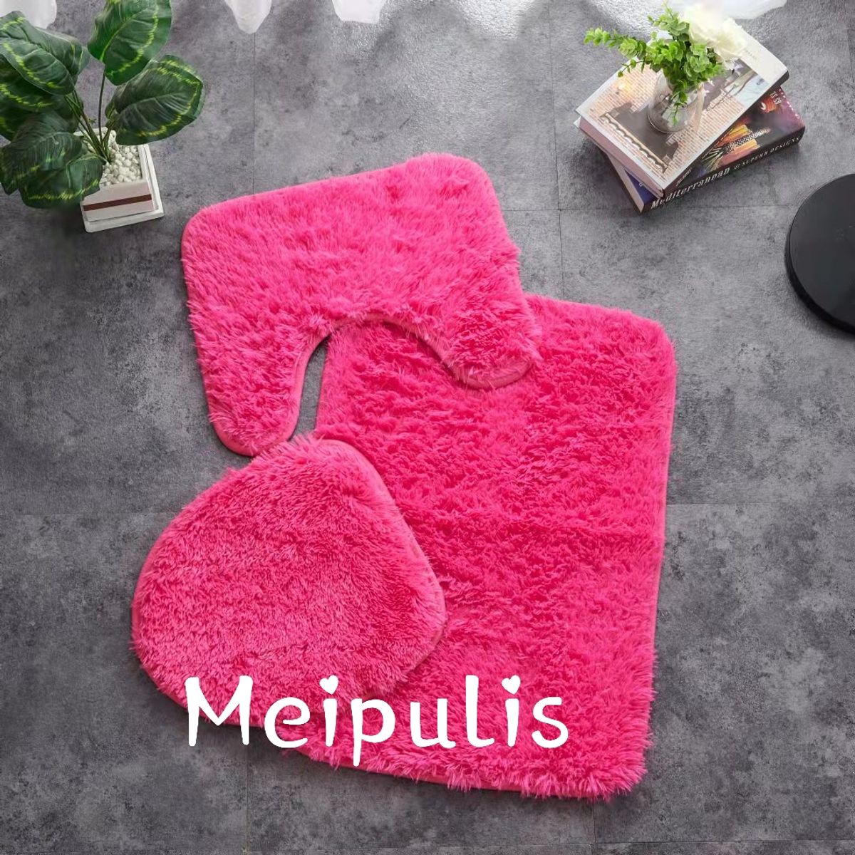 GENERICO - Juego de baño 3 piezas / Set de Baño Peludo Fucsia