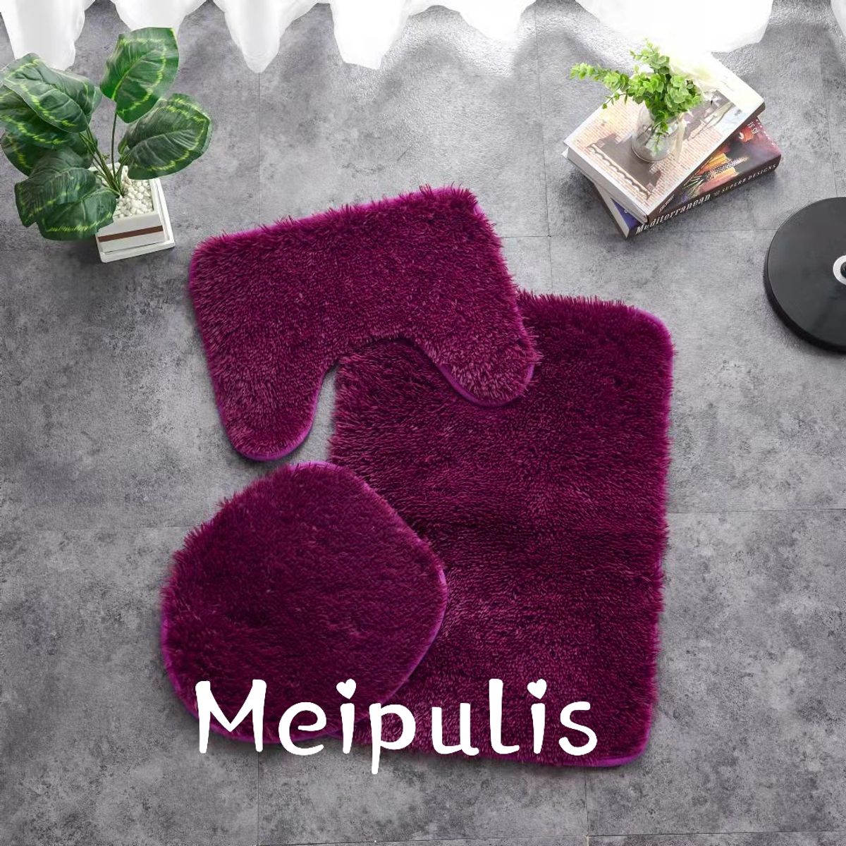 GENERICO - Juego de baño 3 piezas / Set de Baño Peludo Morado