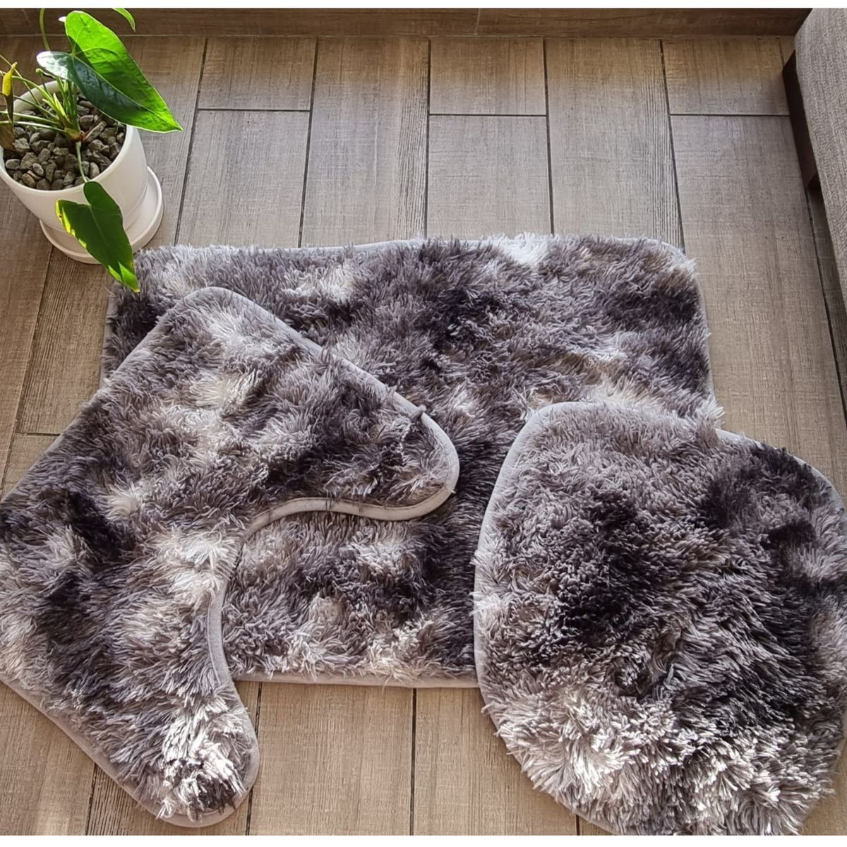 GENERICO - Juego de baño 3 piezas / Set de Baño Peludo Gris Jaspeado