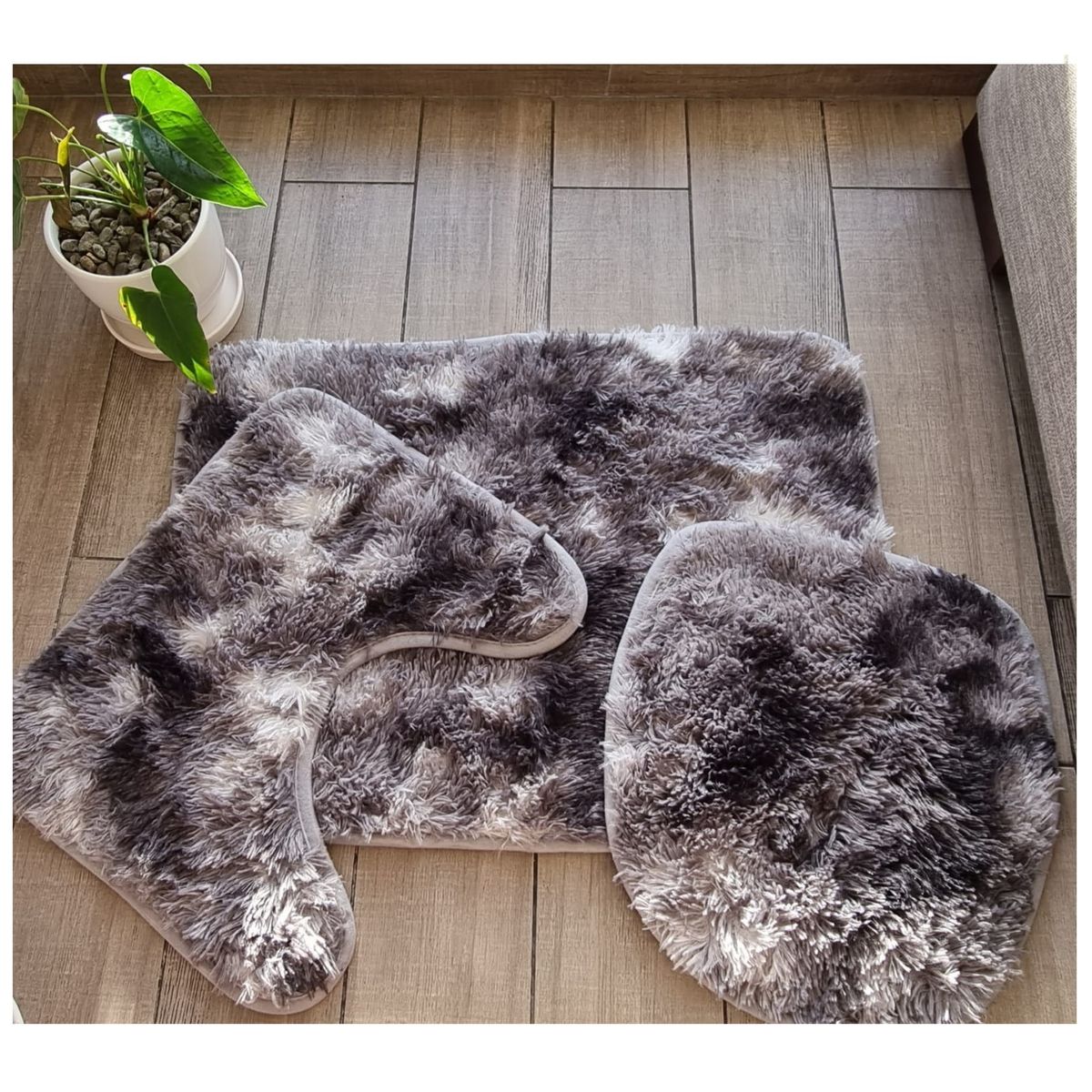 GENERICO - Juego de baño 3 piezas / Set de Baño Peludo Gris Jaspeado