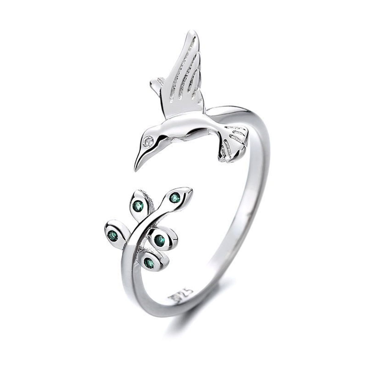 TODOJOYAS - Anillo Colibri Picaflor Hojas Ajustable Plateado