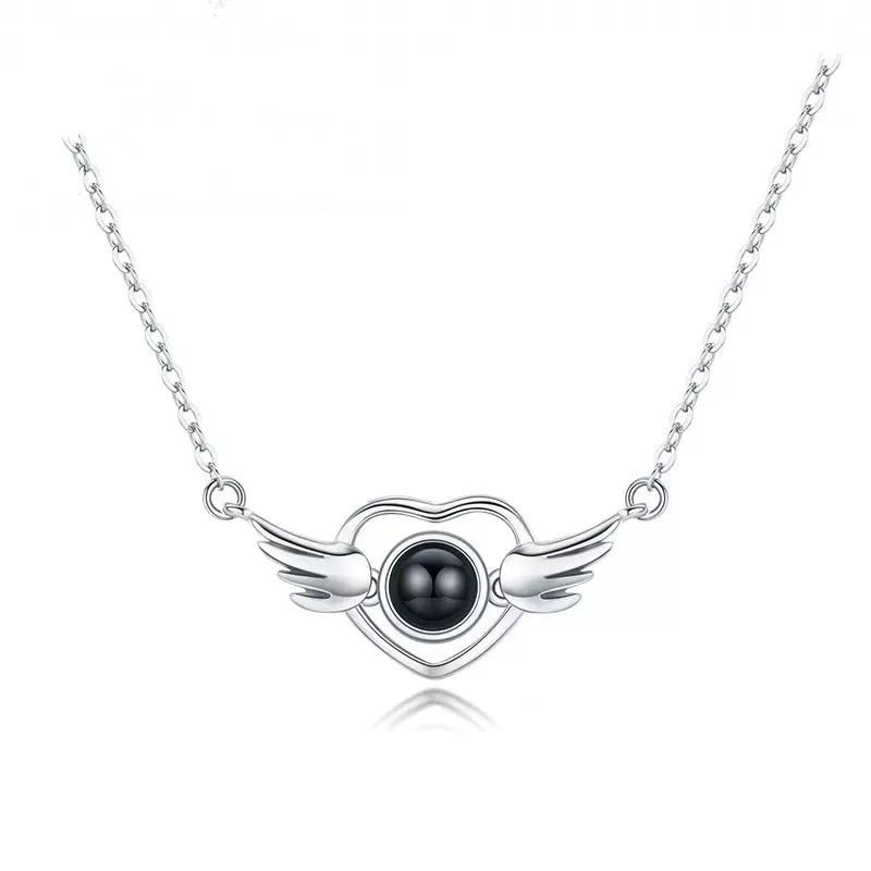 TODOJOYAS - Collar Corazon Alas Te Amo en 100 Idiomas Plateado