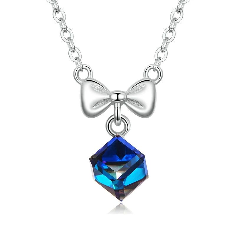 TODOJOYAS - Collar Plata 925 Cinta y Cristal Azul Tornasol