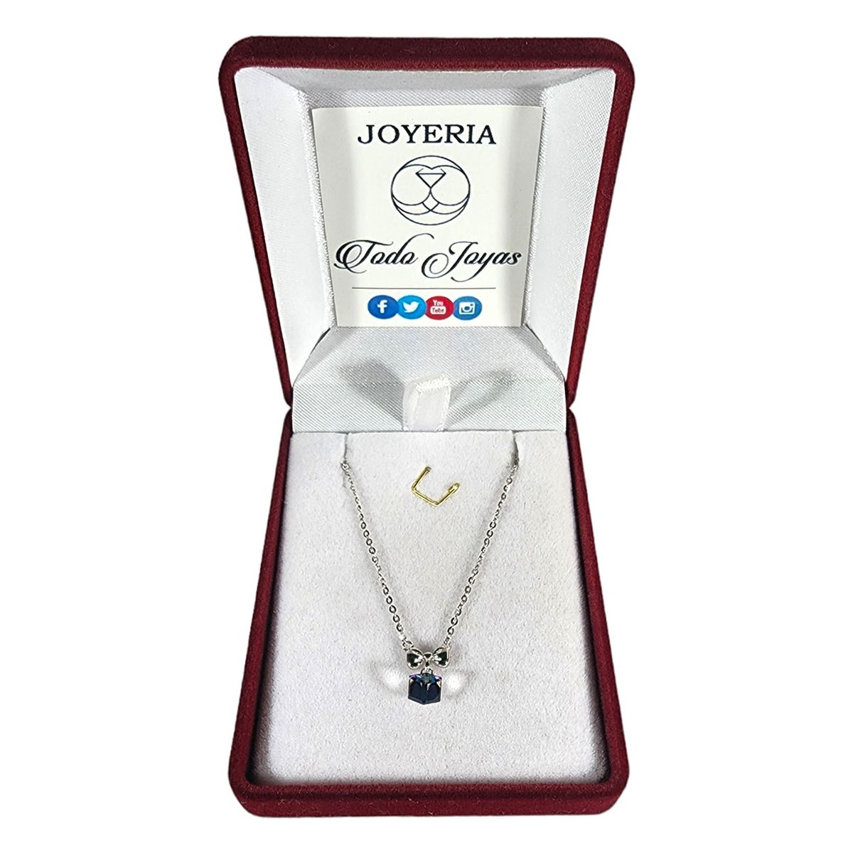 TODOJOYAS - Collar Plata 925 Cinta y Cristal Azul Tornasol