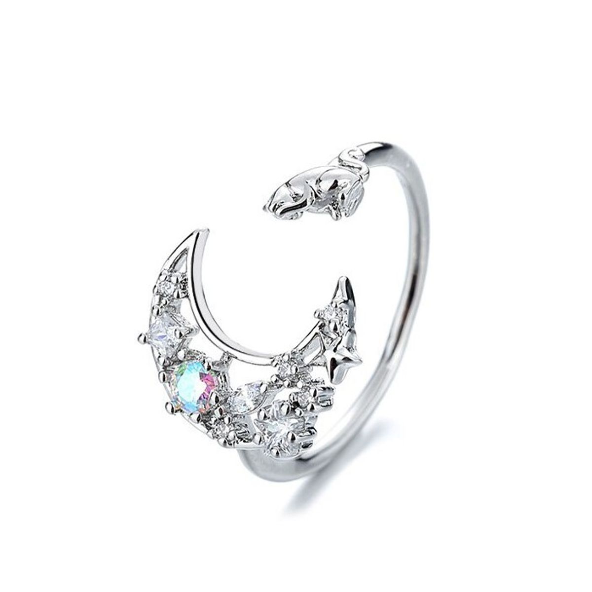 TODOJOYAS - Anillo Forma de Luna y Gato Plateado