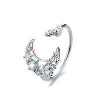 Anillo Forma de Luna y Gato Plateado