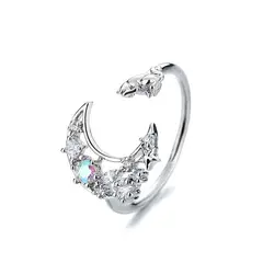 TODOJOYAS - Anillo Forma de Luna y Gato Plateado