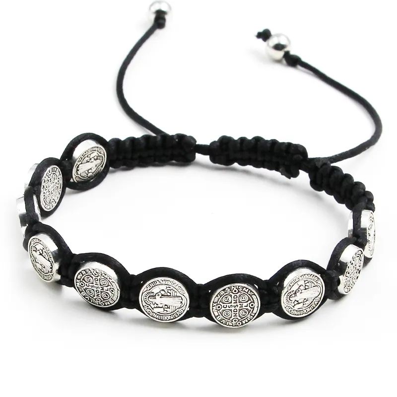 TODOJOYAS - Pulsera Hilo Negro San Benito Protector 10 Medallas