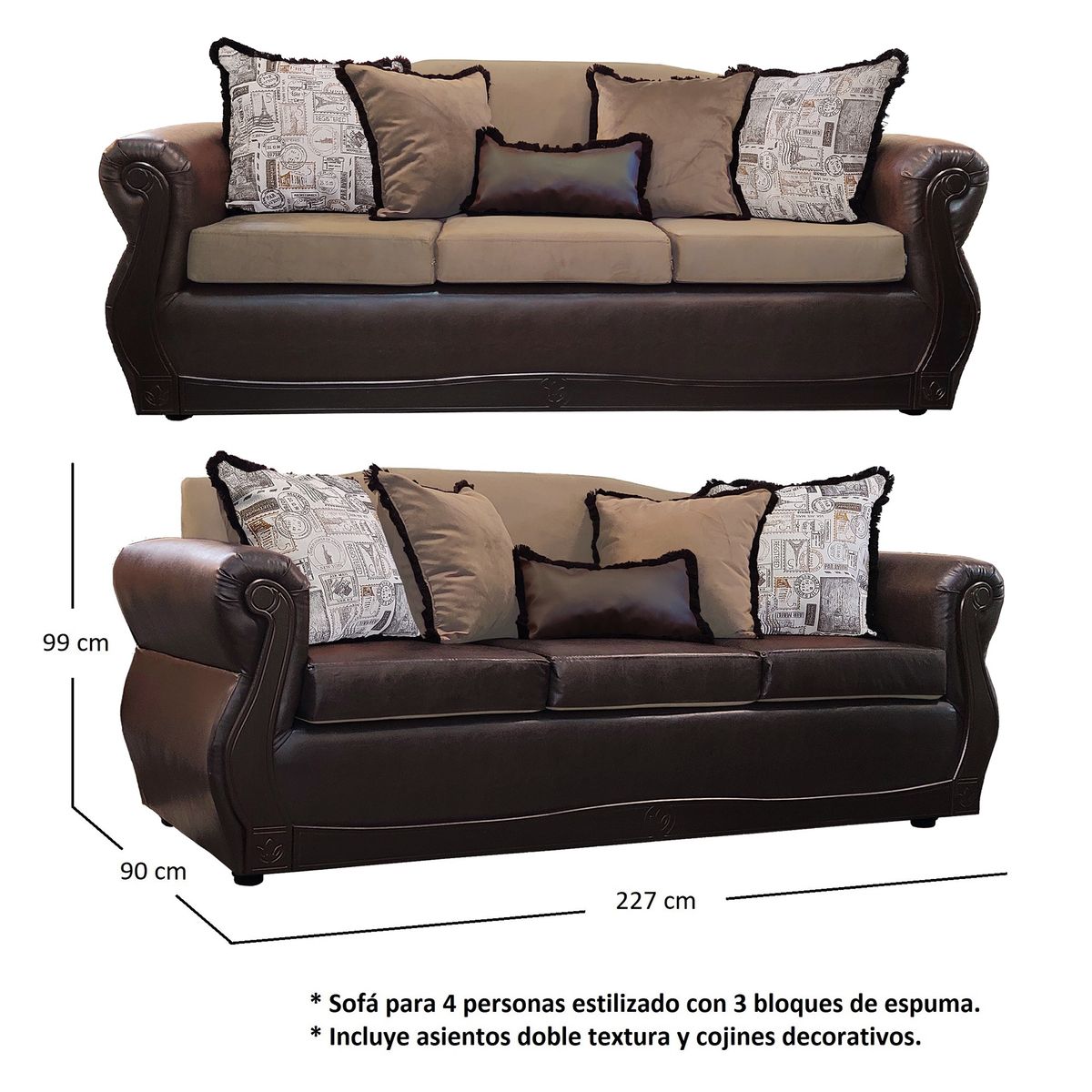 AMERICA DECORA - Living Con Resorte Estructural 6 Cuerpos 4+1+1 Gran Santi Class