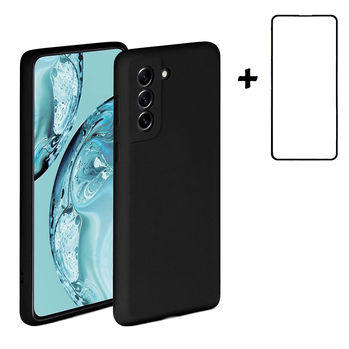 GENERICO - Carcasa Silicona Para Samsung S21 FE Negro con Lamina Completa