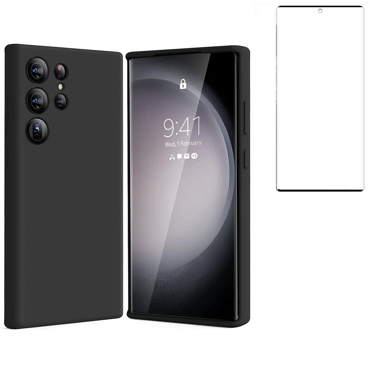 GENERICO - Carcasa Silicona Para Samsung S23 Ultra 5G Negro y Lamina Completa