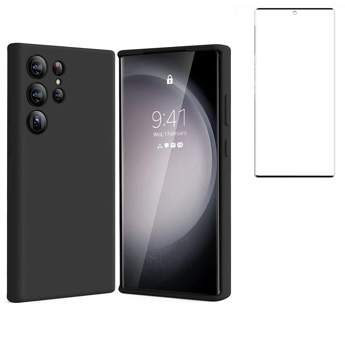 GENERICO - Carcasa Silicona Para Samsung S23 Ultra 5G Negro y Lamina Completa