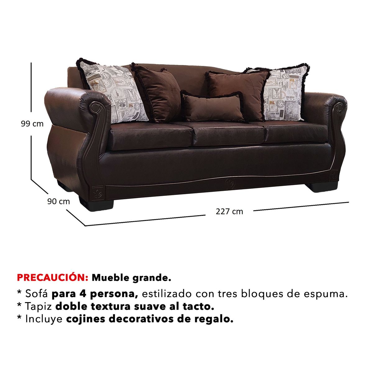 AMERICA DECORA - Sofá Con Resorte Estructural 4 Cuerpos Gran Santi Class