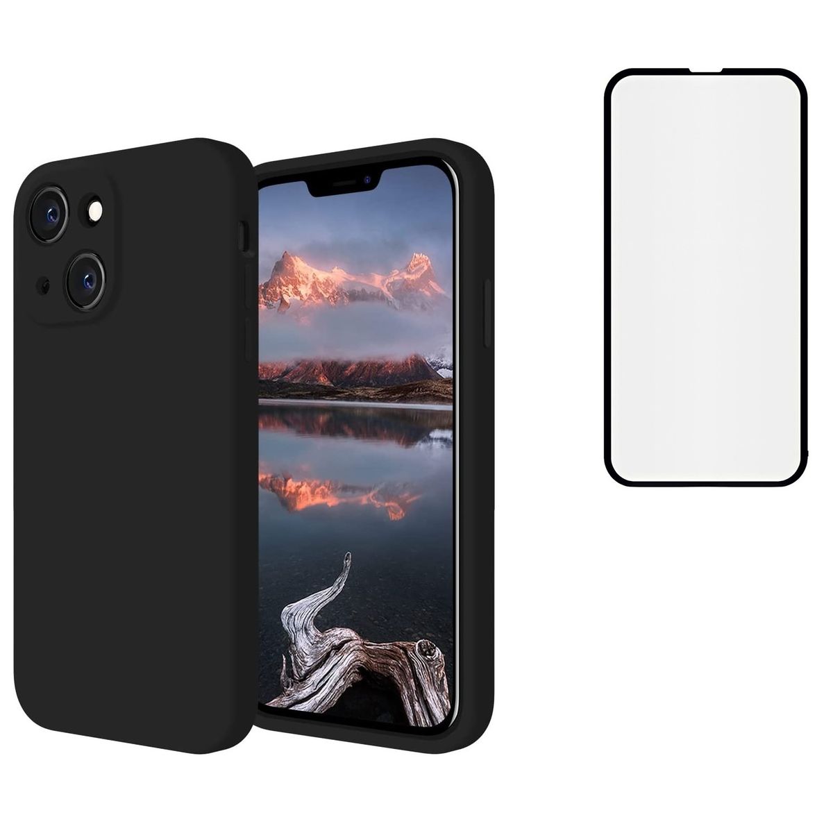 GENERICO - Carcasa Silicona Para iPhone 13 Negro y Lamina Completa