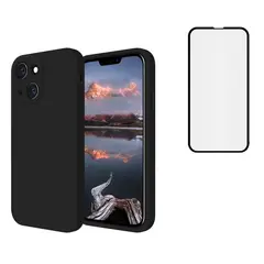 GENERICO - Carcasa Silicona Para iPhone 13 Negro y Lamina Completa