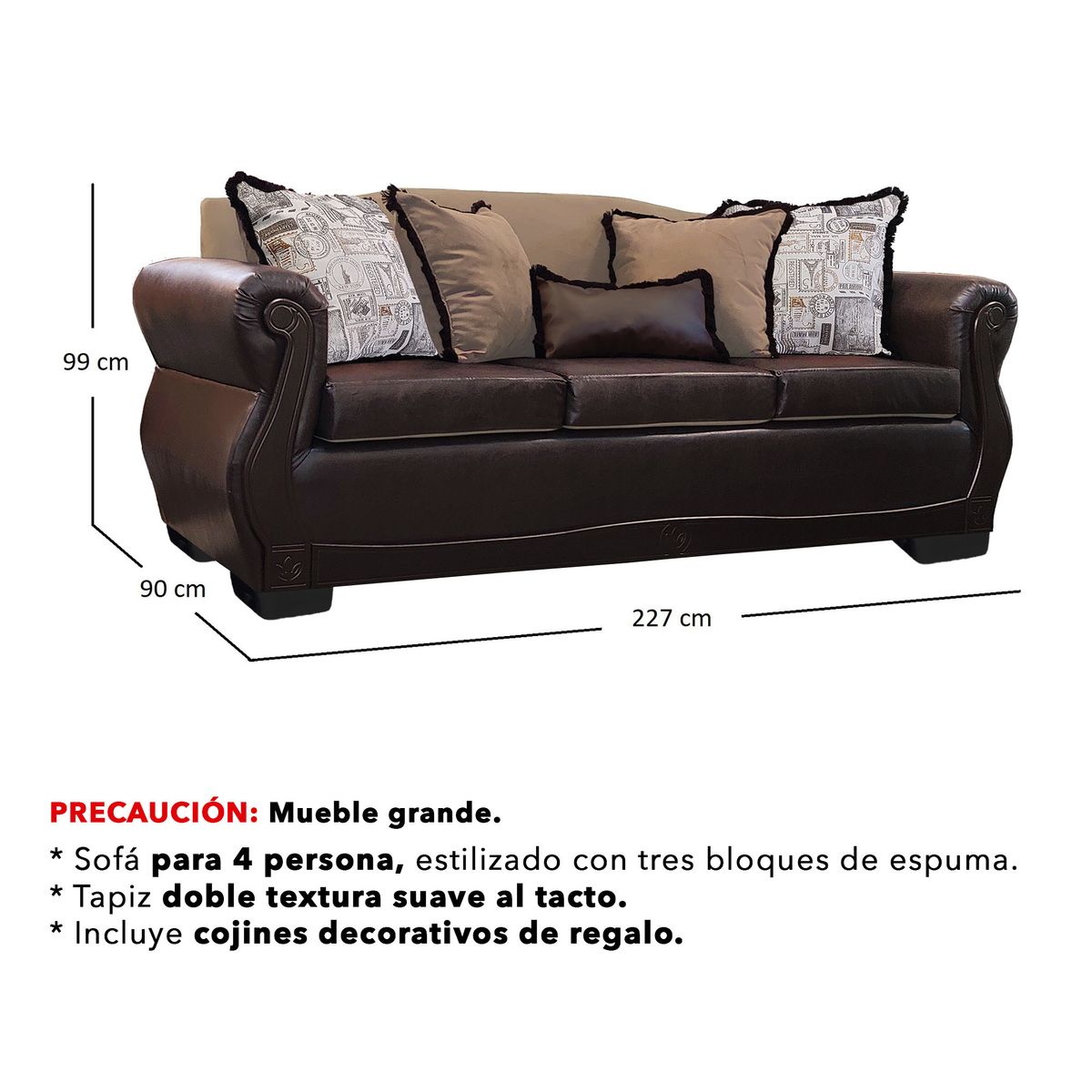 AMERICA DECORA - Sofá Con Resorte Estructural 4 Cuerpos Gran Santi Class