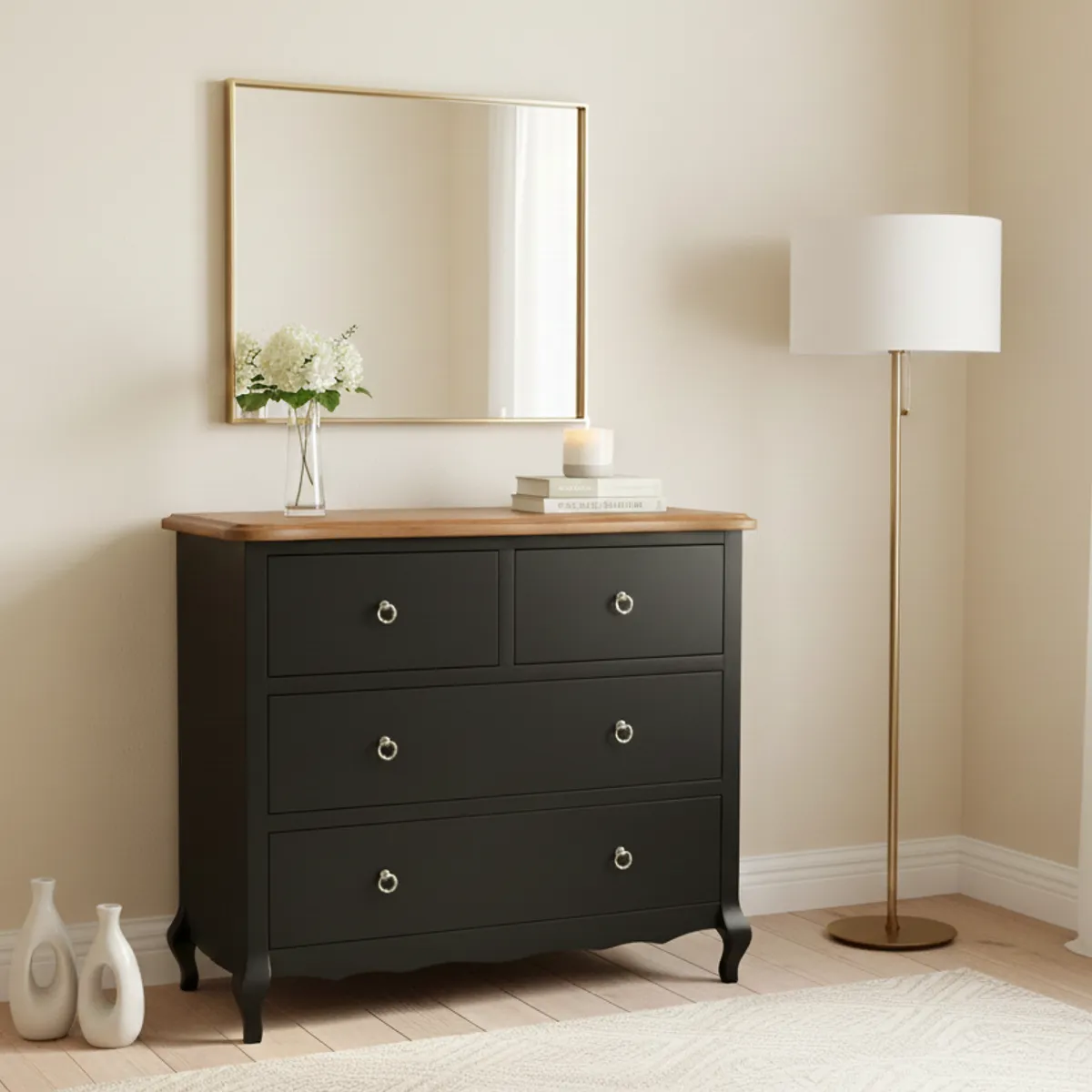 MUEBLES NATIVA - Cómoda Normando Negra 90x100x45