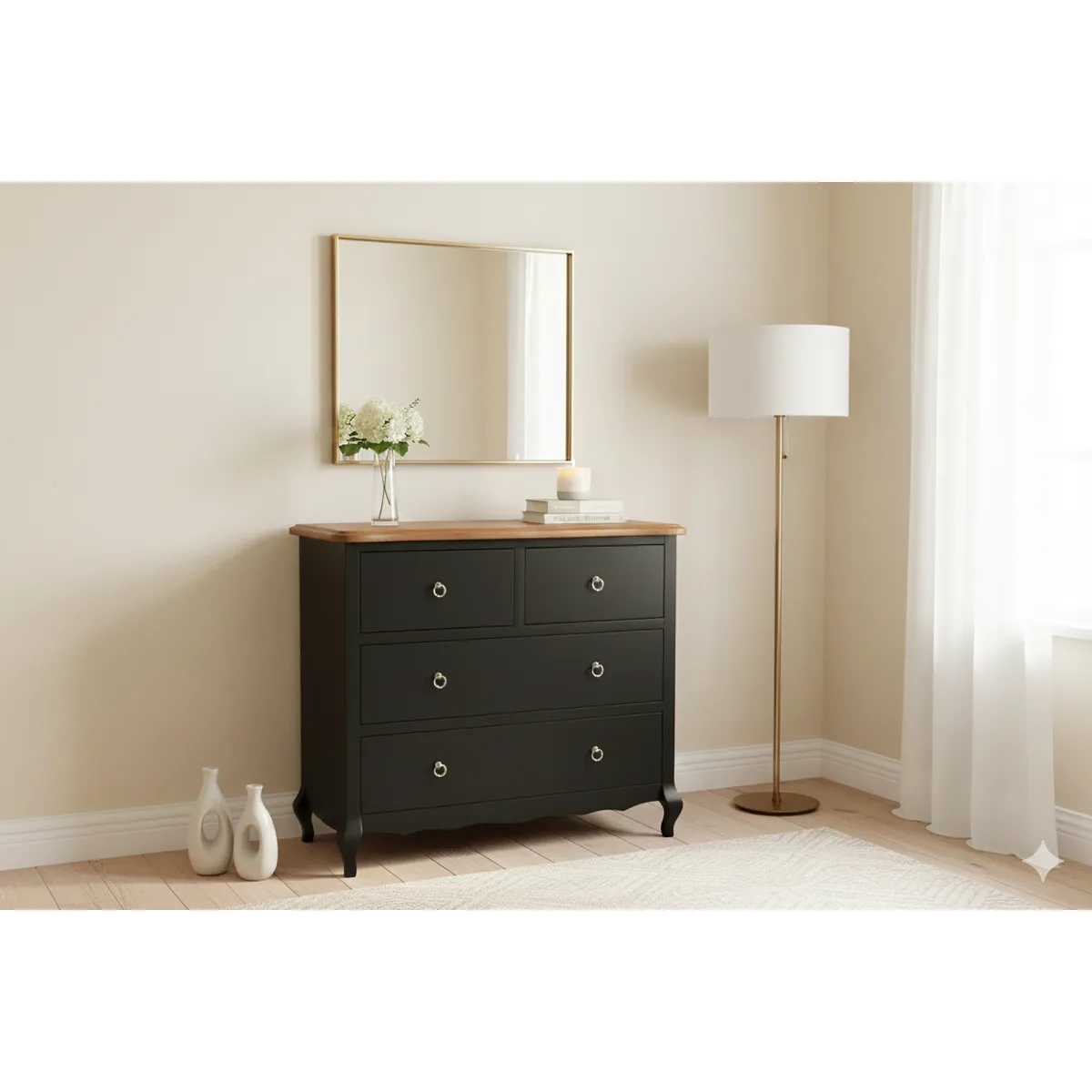 MUEBLES NATIVA - Cómoda Normando Negra 90x100x45