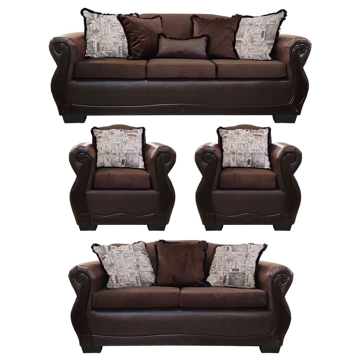 AMERICA DECORA - Living Con Resorte Estructural 9 Cuerpos 4+3+1+1 Gran Santi Class Chocolate