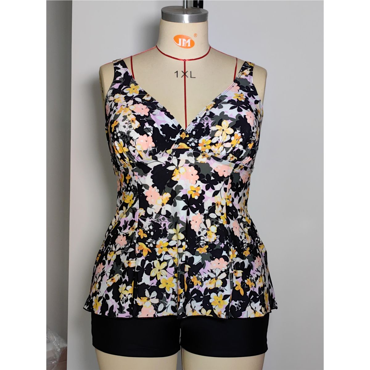 SHANDIAN - Traje de baño Tankini de dos piezas para mujer floreado