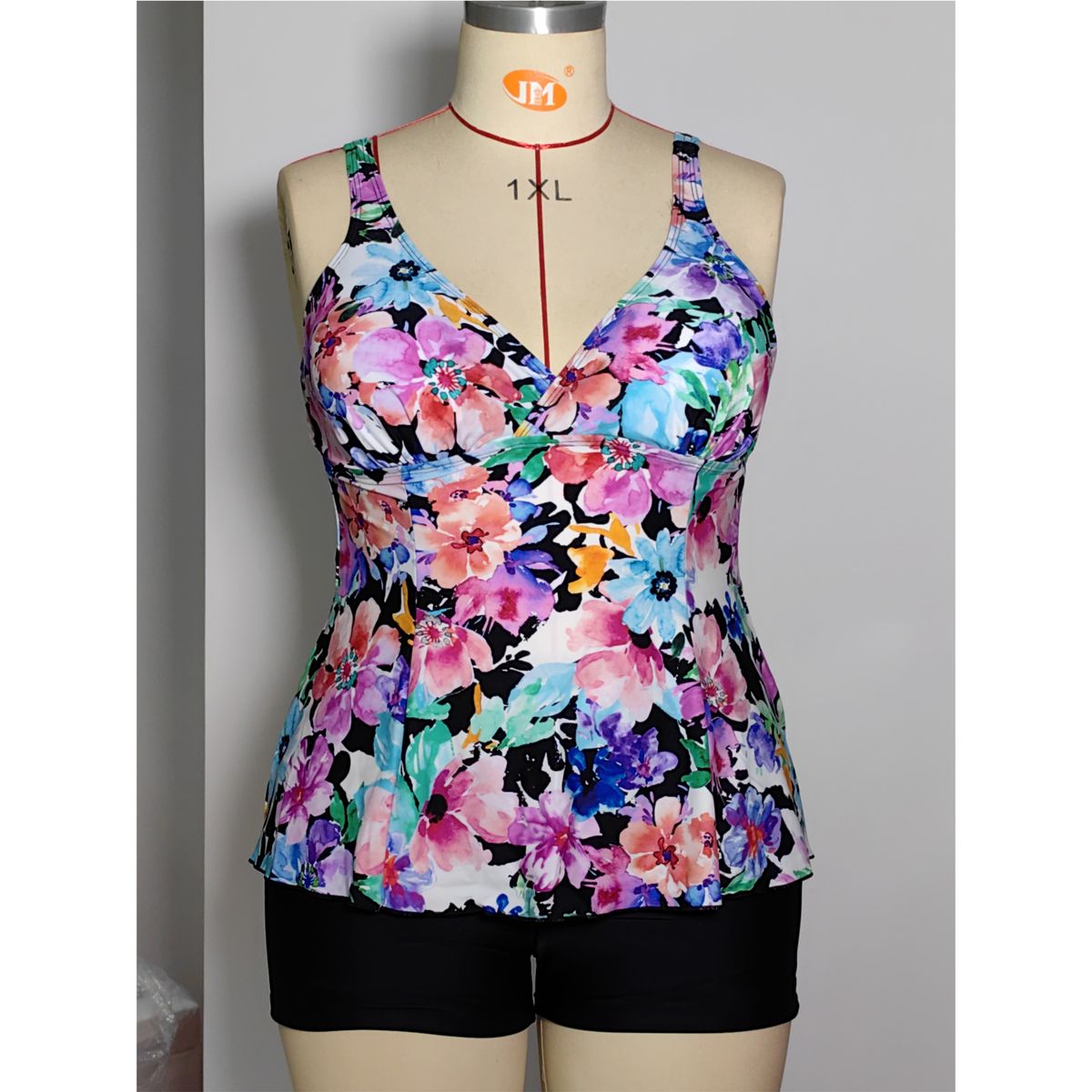 SHANDIAN - Traje de baño Tankini de dos piezas para mujer floreado