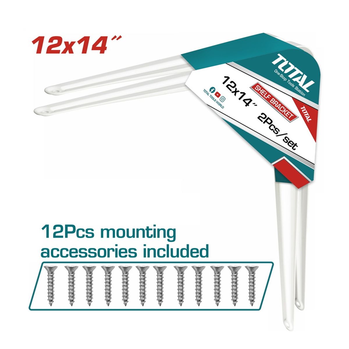 TOTAL TOOLS - Soporte Escuadra Para Repisa Estante 12''x14'' 2 Unds Total