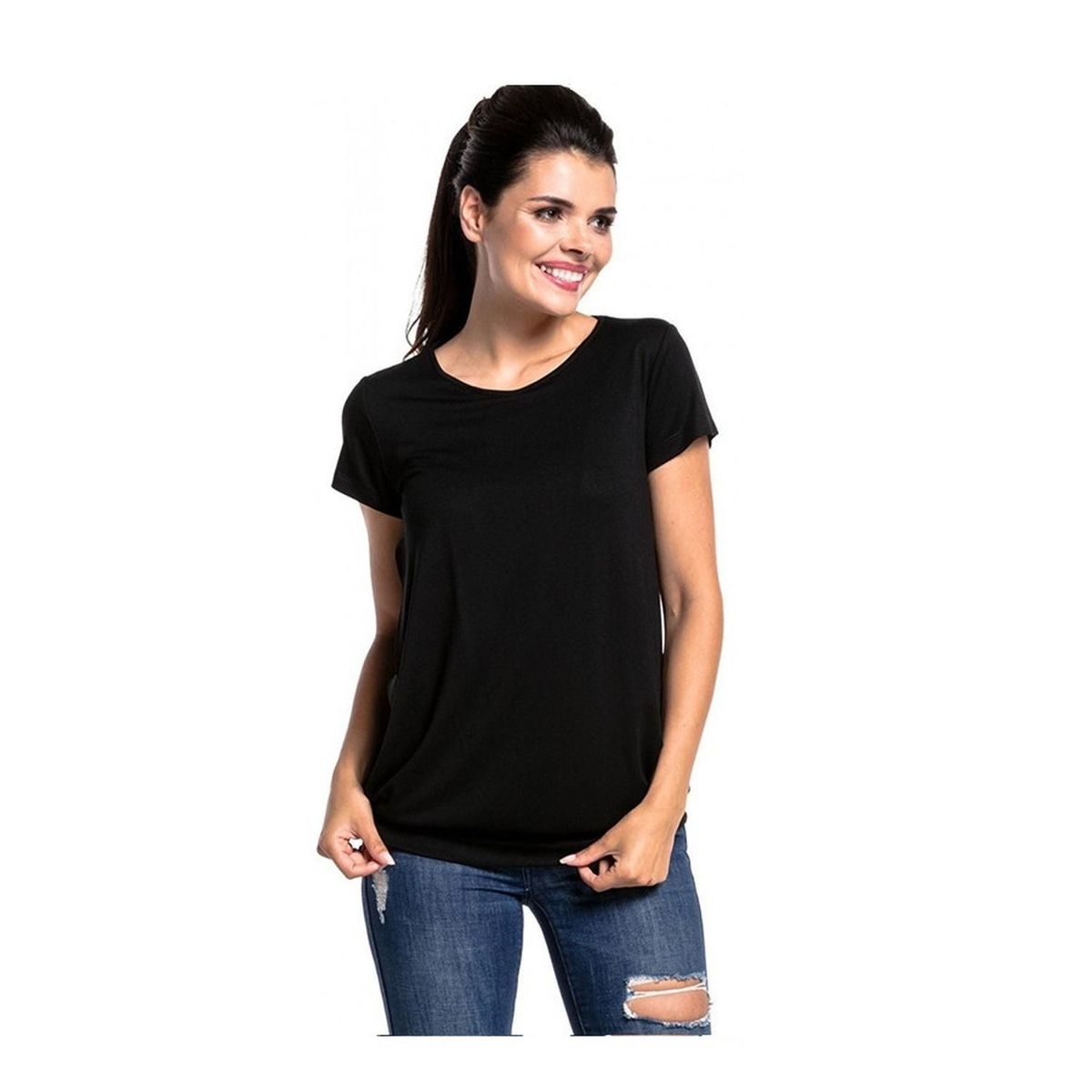 KIVARA - Polera Lactancia Maternidad Manga Corta Negra Mamá - Negro