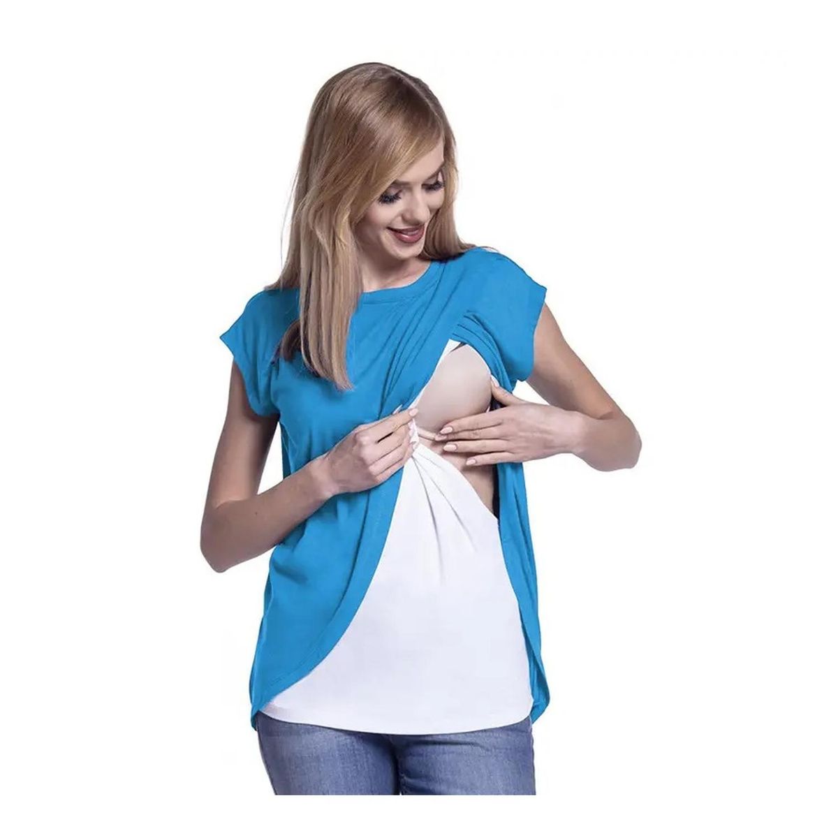 KIVARA - Polera Lactancia Maternidad Mara Manga Corta Celeste - Celeste