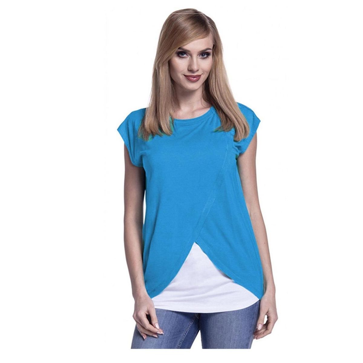 KIVARA - Polera Lactancia Maternidad Mara Manga Corta Celeste - Celeste