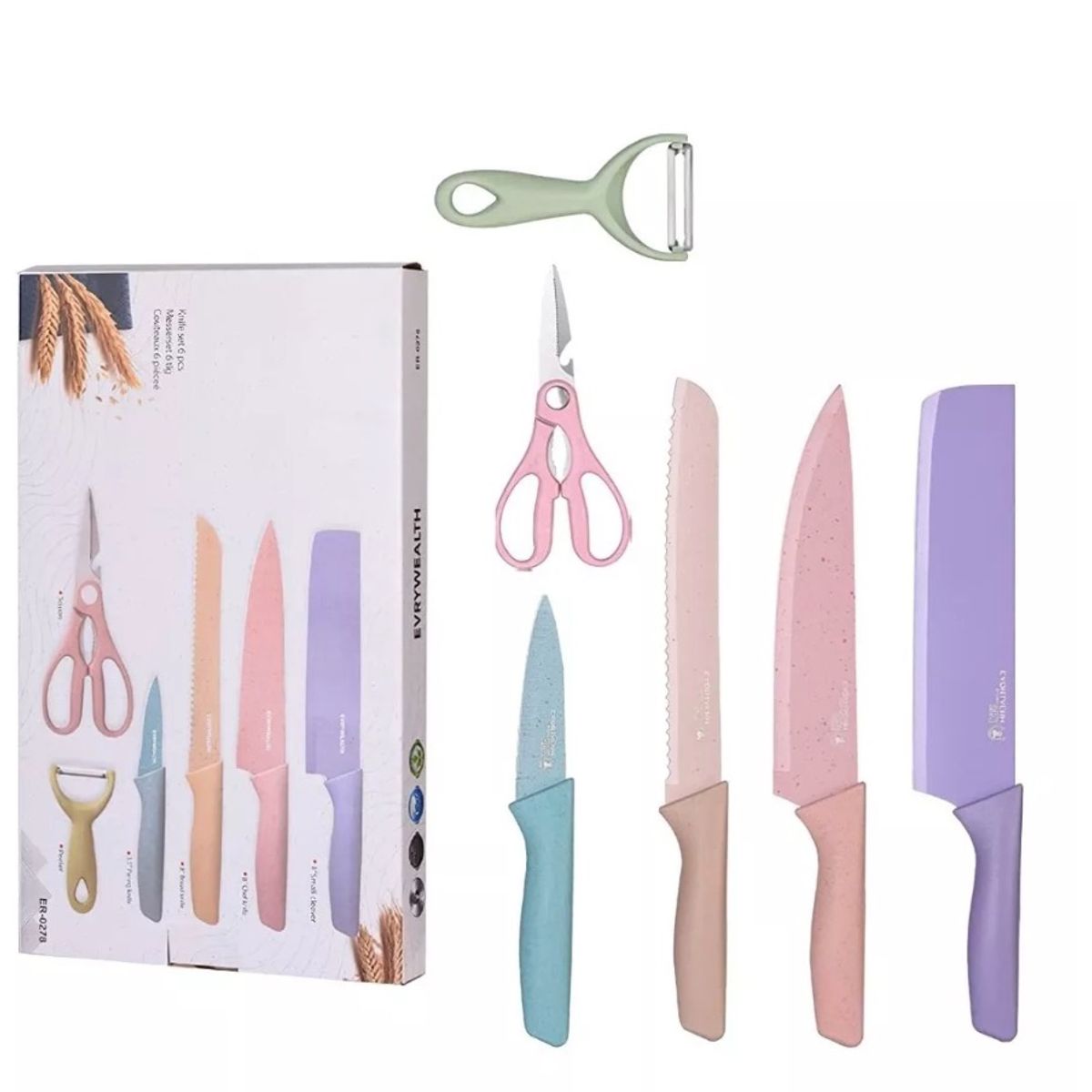 GENERICO - Set De Cuchillos 6 Piezas Recubrimiento Ceramica