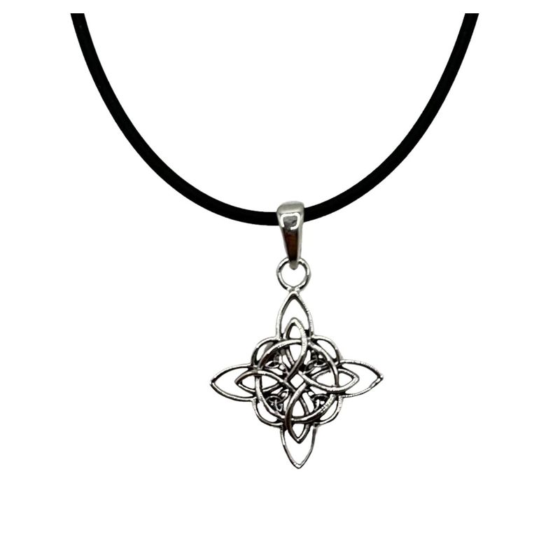 GENERICO - Collar Nudo De Bruja Amuleto Cuero Negro Plata Ley 925 Caja