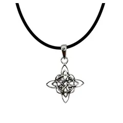 GENERICO - Collar Nudo De Bruja Amuleto Cuero Negro Plata Ley 925 Caja