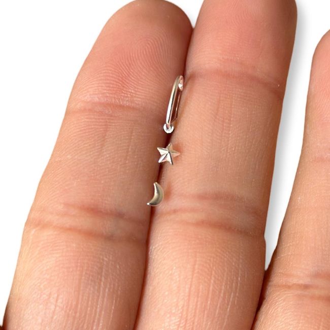 GENERICO - Pack 3 Piercing Nariz Estrella Luna Corazon Plata Mas Caja