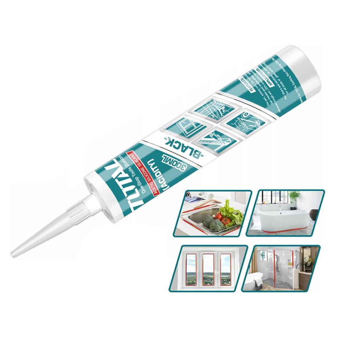 TOTAL TOOLS - Silicona Sellante Cartucho 300 Ml Color Negro Total