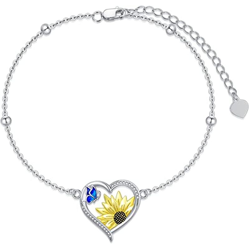 GENERICO - Pulsera Brazalete Plata 925 Girasol Corazon Mariposa Joyas
