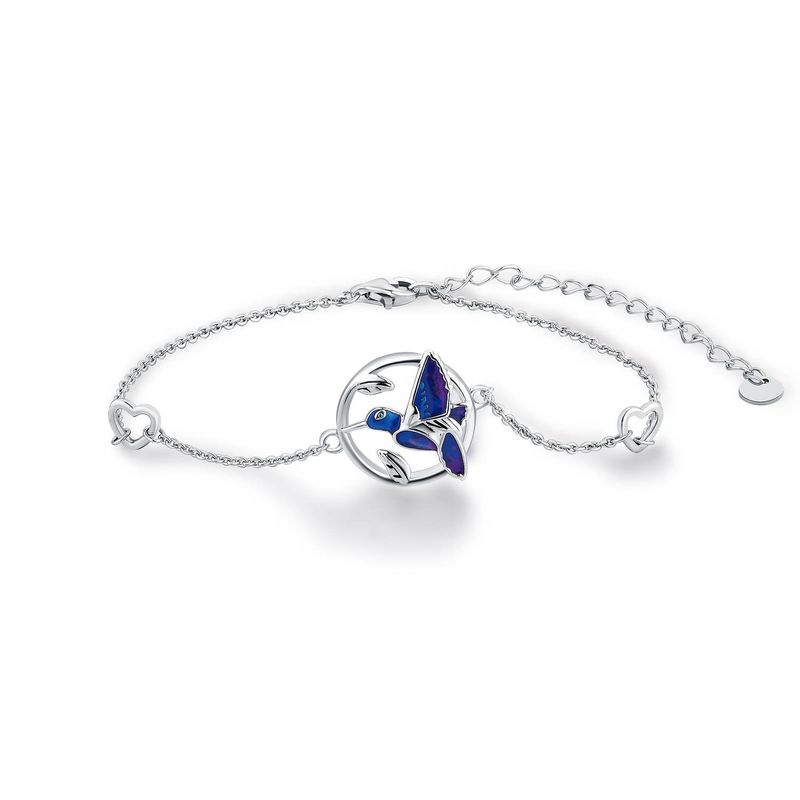 GENERICO - Pulsera Brazalete Plata 925 Dije Colibrí y Corazones Mujer