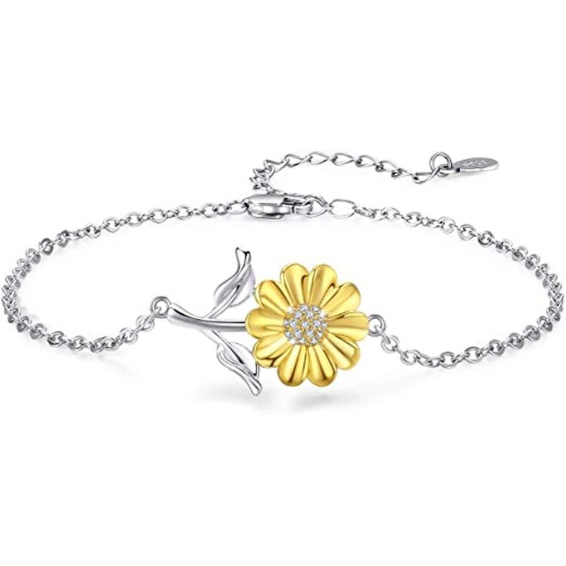 GENERICO - Pulsera Brazalete Plata Fina 925 Flor Girasol Tallo Mujer