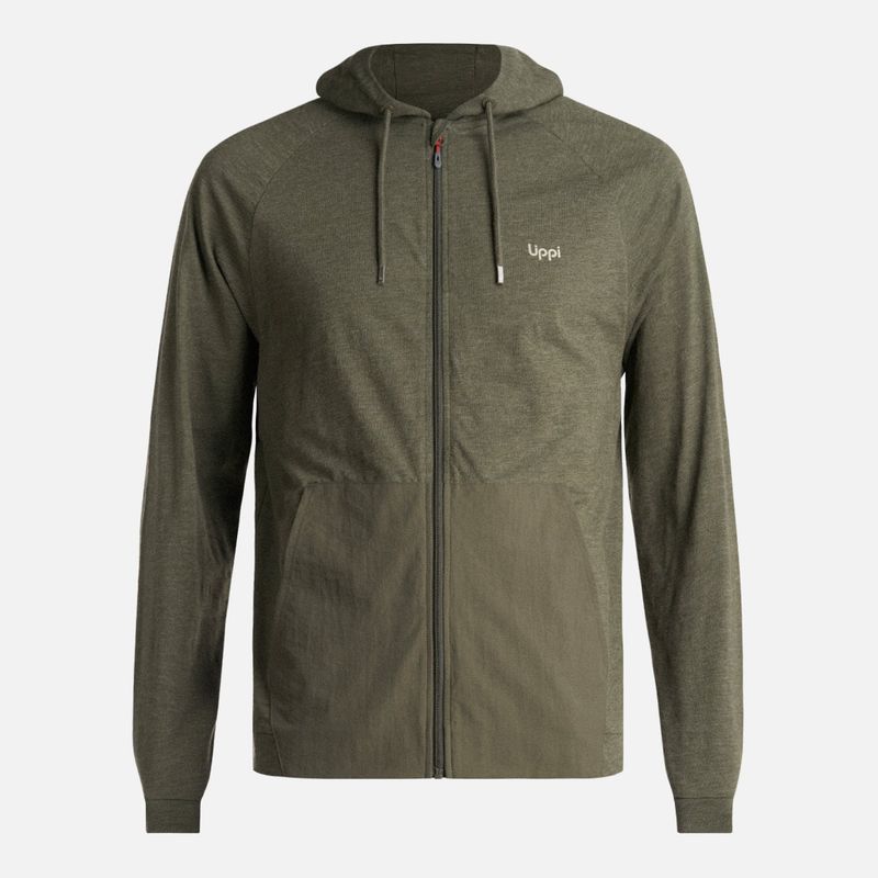 LIPPI - Poleron Hombre SunDown Full Zip Hoody Sweatshirt Melange Verde Oscuro Lippi