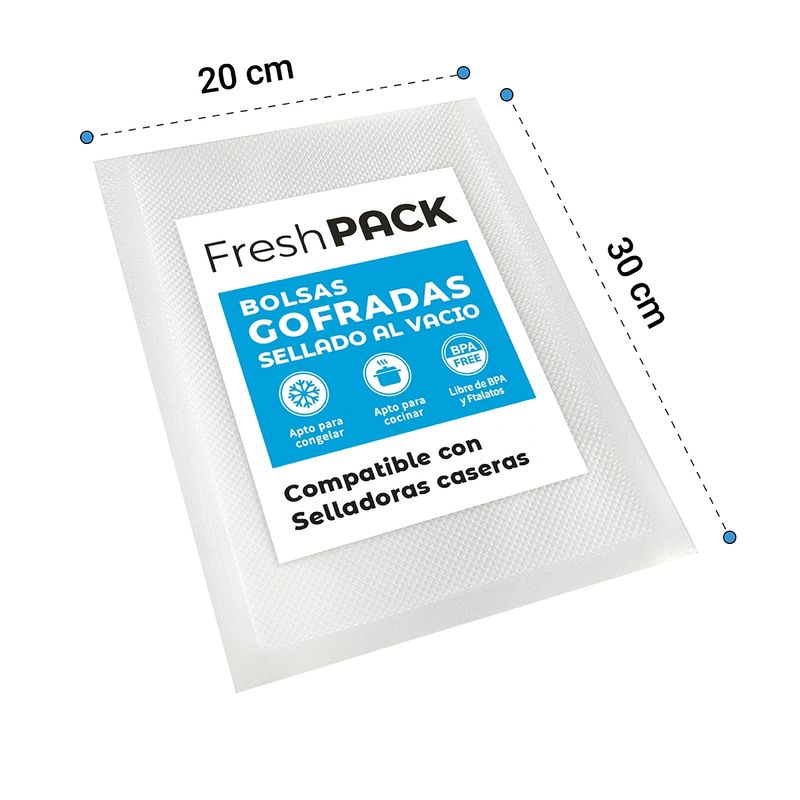 FRESHPACK - 100 Bolsas Sellado Al Vacío Gofradas 20x30 Cms 80 Micras