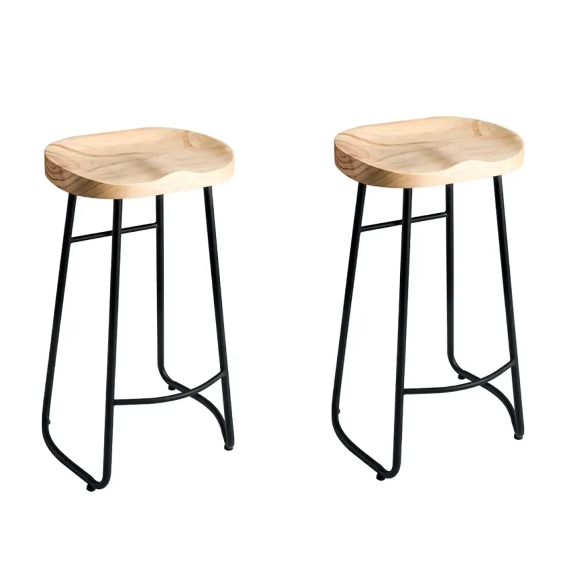 CRUSEC - Pack 2 Sillas De Bar Metálica 75 Cm Asiento Madera