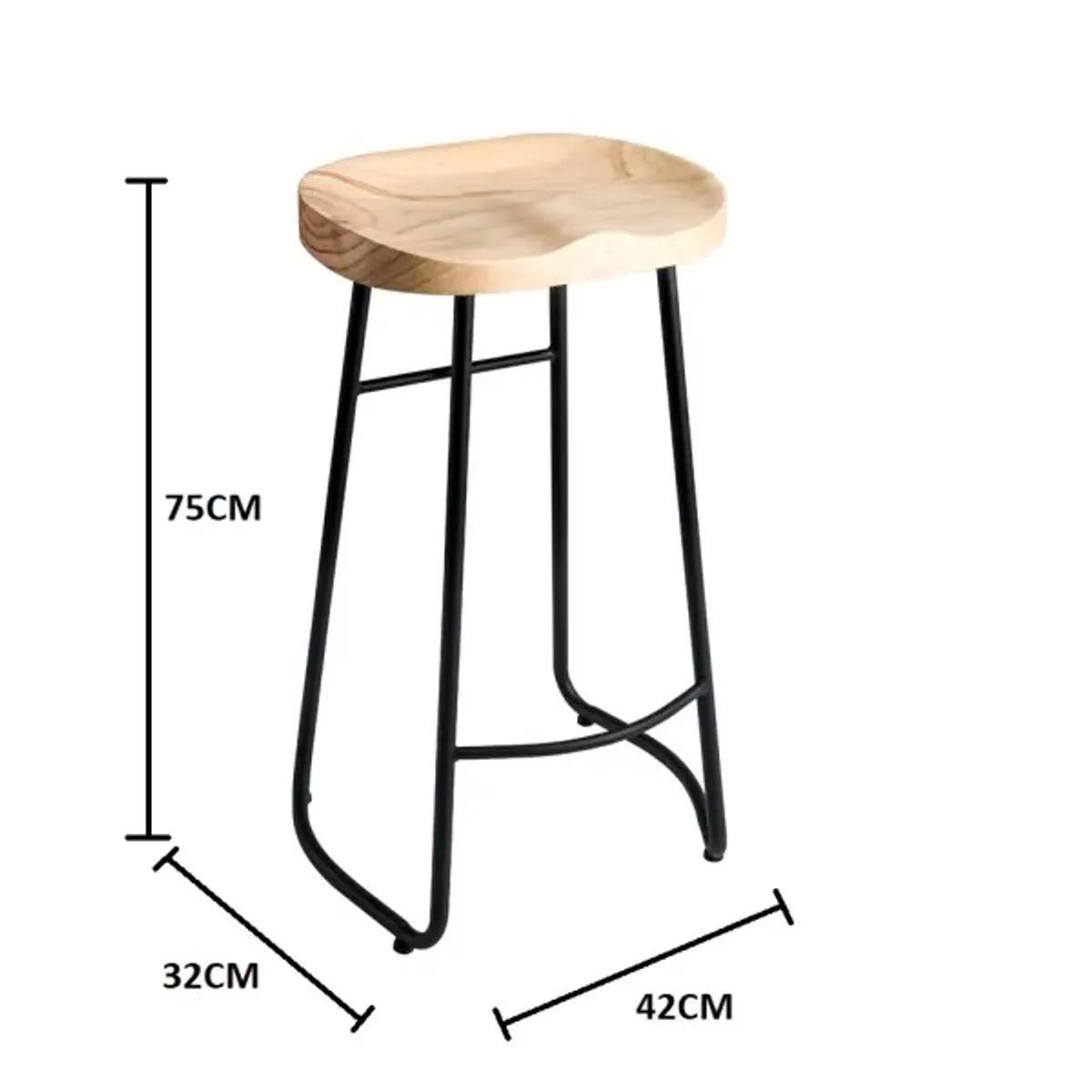 CRUSEC - Pack 2 Sillas De Bar Metálica 75 Cm Asiento Madera
