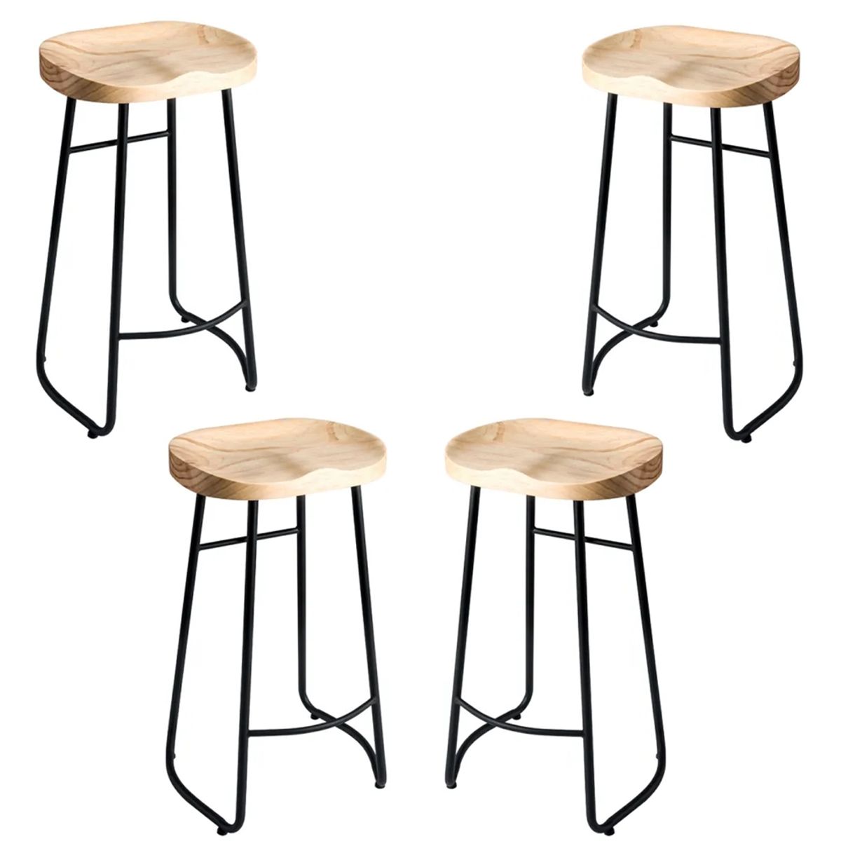 CRUSEC - Pack 4 Sillas De Bar Metálica 75 Cm Asiento Madera