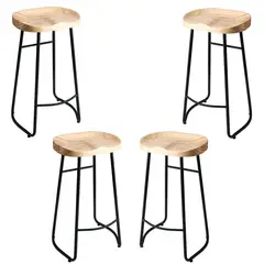 CRUSEC - Pack 4 Sillas De Bar Metálica 75 Cm Asiento Madera