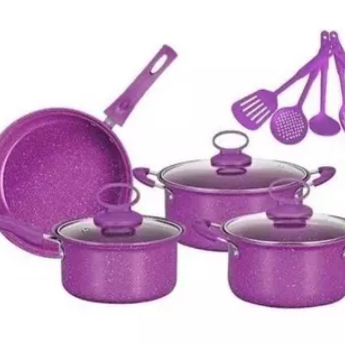 GENERICO - Juego De Ollas y Utensilios de Cocina 14 Piezas MORADO