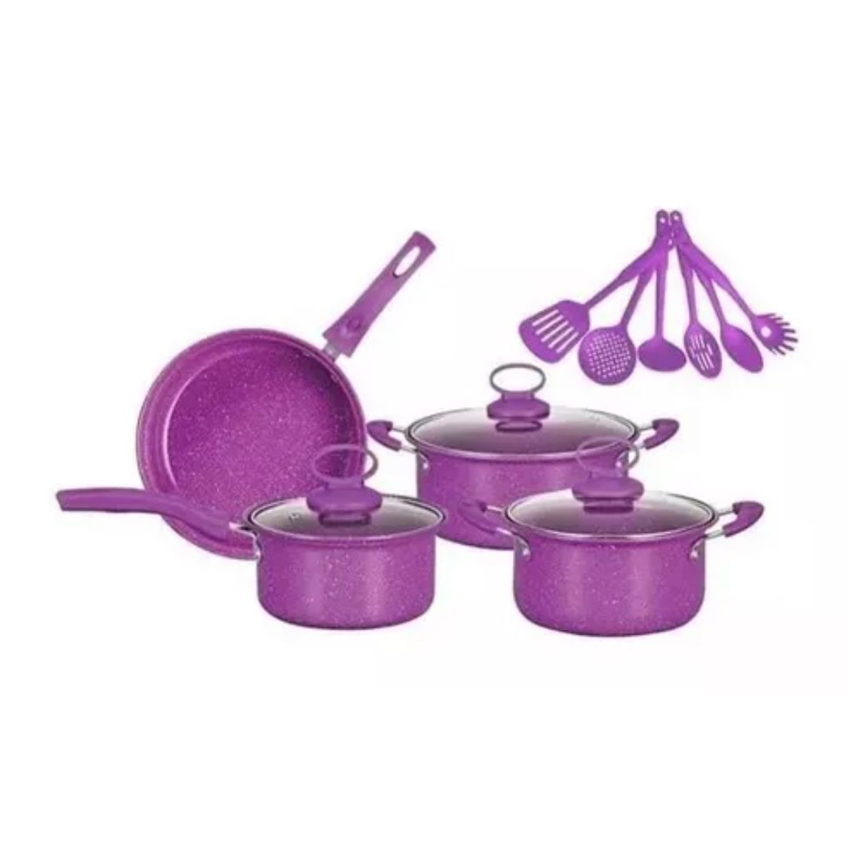 GENERICO - Juego De Ollas y Utensilios de Cocina 14 Piezas MORADO