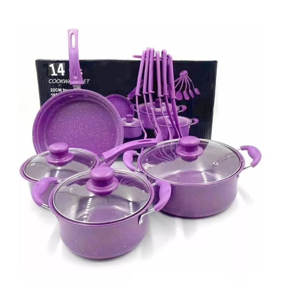 GENERICO - Juego De Ollas y Utensilios de Cocina 14 Piezas MORADO