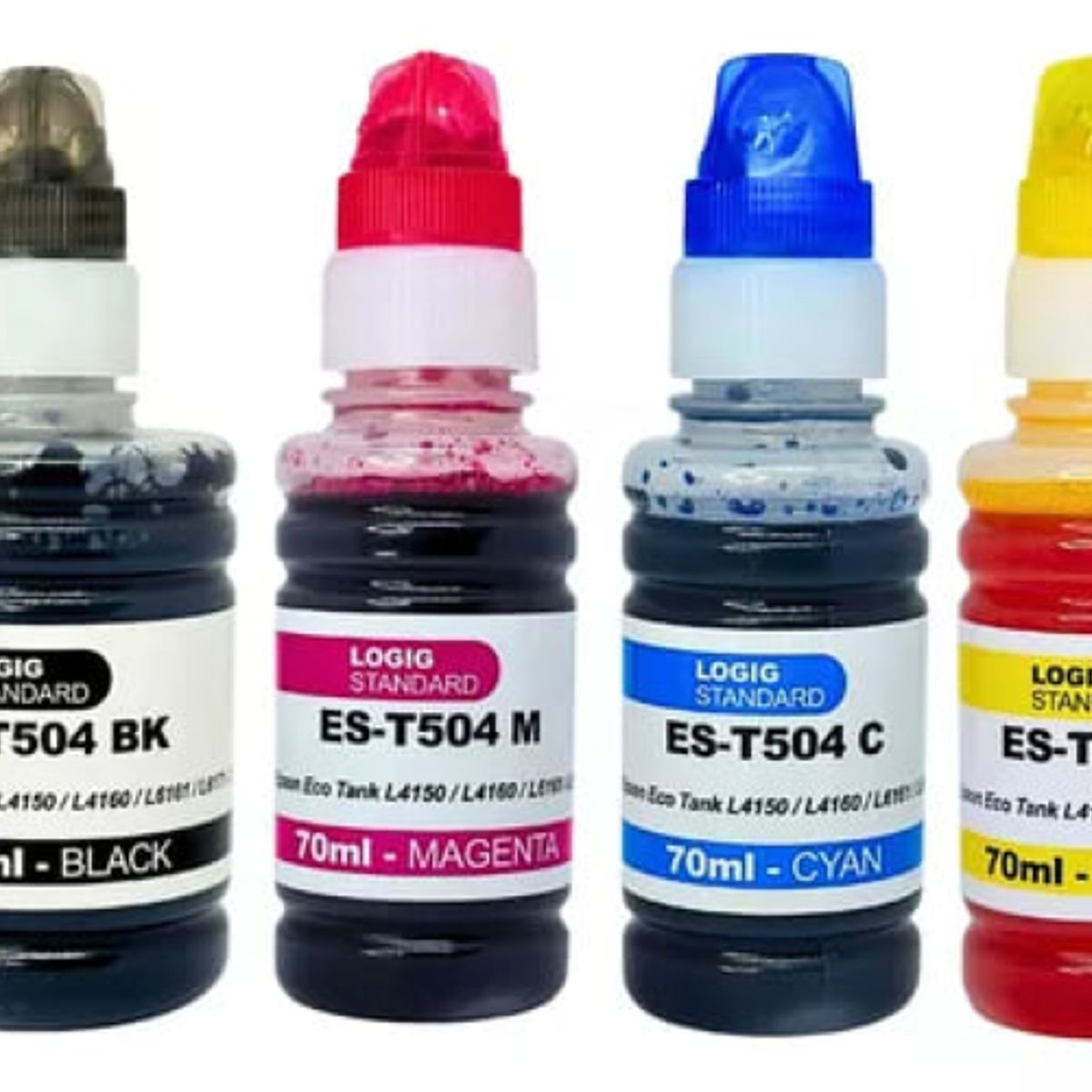 LOGIC - Pack 4 Tintas T504 Para Epson Ecotank Color 70 ml Y Bk 127 ml
