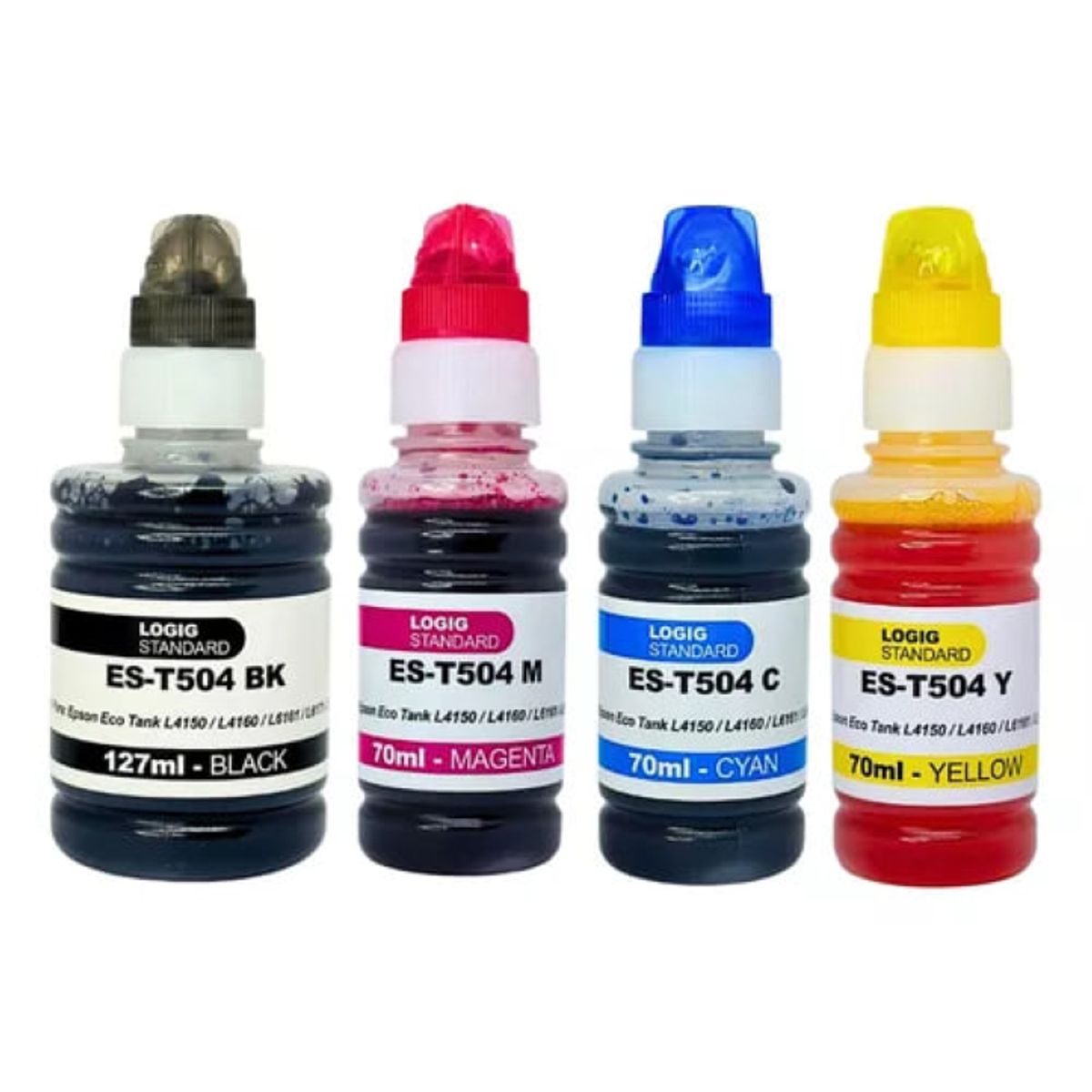 LOGIC - Pack 4 Tintas T504 Para Epson Ecotank Color 70 ml Y Bk 127 ml