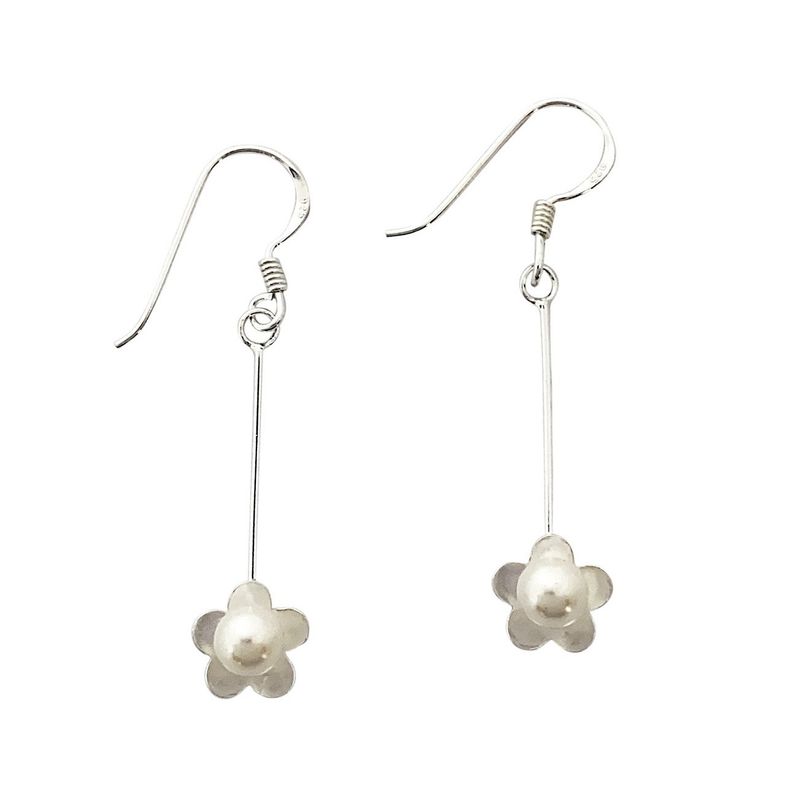 ANDREA COGGIOLA JOYAS - Aros Flor Perla Plata Fina 925