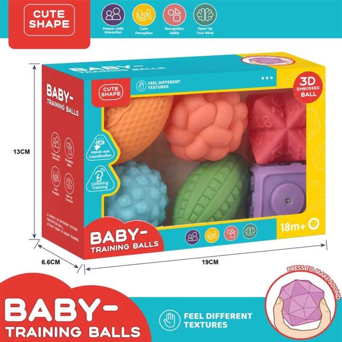 GENERICO - Set 6 Pelotas Sensoriales Texturizadas Para Bebes Cute Shape